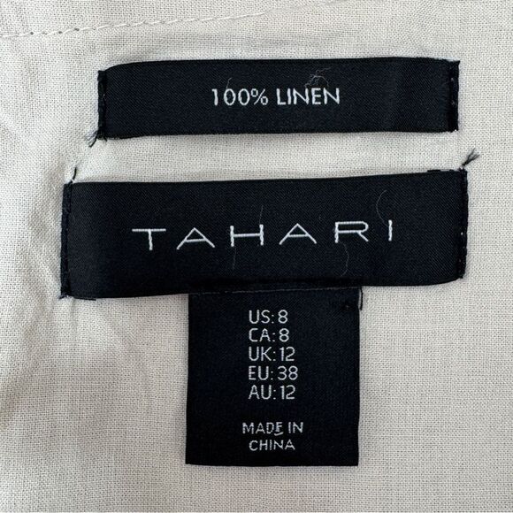 Tahari Linen Sleeveless A Line Dress Tan Beige 8 Knee Length - Picture 9 of 11